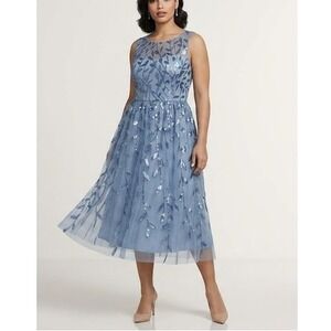 Ever Pretty Women's Dusty Blue Sequin Wedding Guest Midi Dress Size 10 NWT